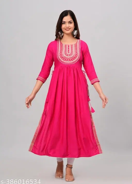 Rayon Kurti for Women, Pink (S)