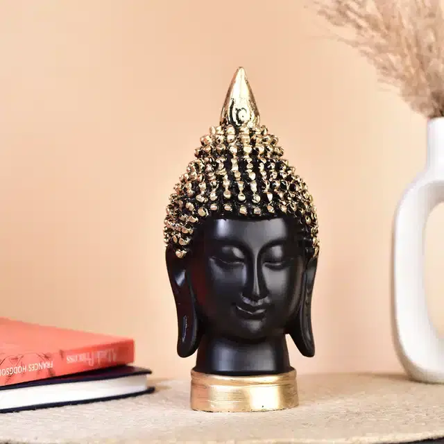 Lord Buddha Face Showpiece, Black & Gold, 8 inches