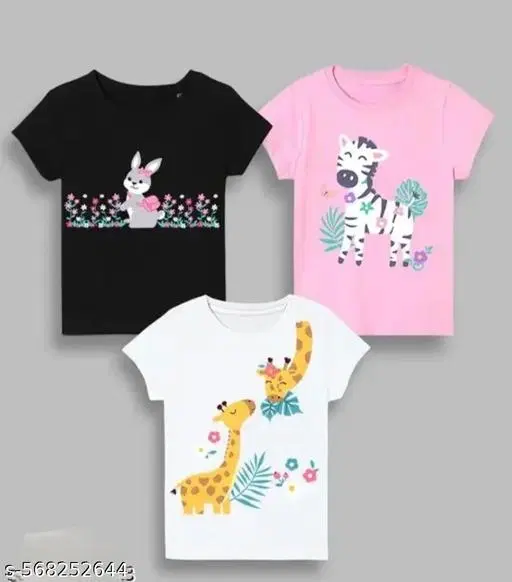 Hosiery Cotton Printed T-Shirt for Kids, Multicolor, Pack of 3 (0-2 Months)