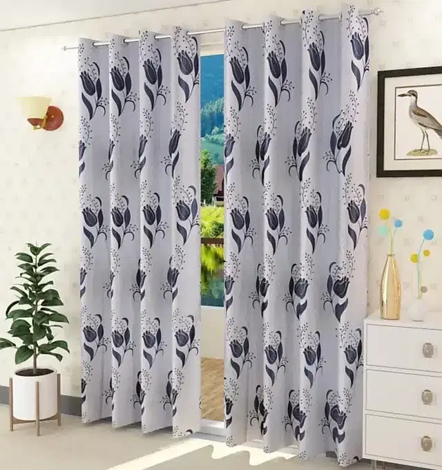 Door Curtains, Pack of 2, Grey, 4x7 feet