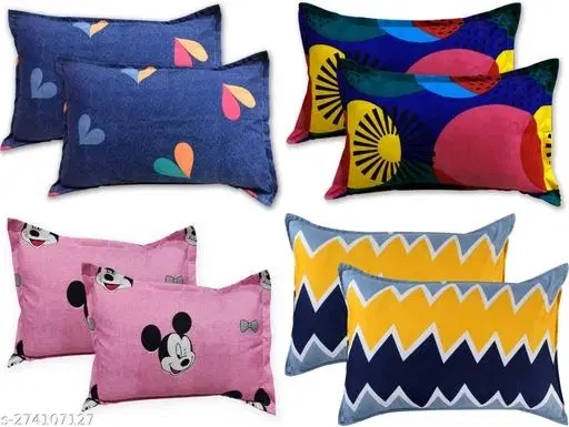 Cotton Pillow Covers, Multicolor, (17x27 inches), Pack of 8