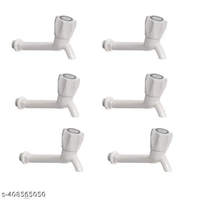 Plastic Long Bib Cock Tap, White, Pack of 6