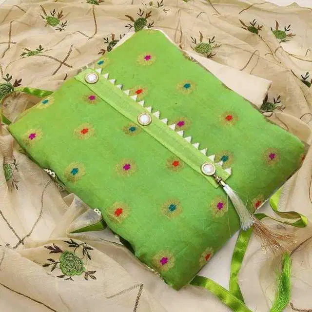 Women's Unstiched Dress Material Suit (Green) (VK-41)