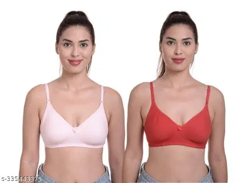 Nylon Bra for Women, Pink & Red, Pack of 2 (30B)