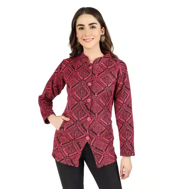 Woollen Blend Full Sleeves Cardigan for Women (Pink, M)