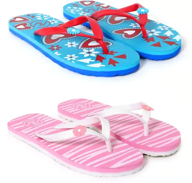 Flip Flops for Women, Pack of 2 (Multicolor, 5)
