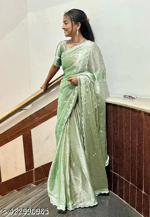 Organza Embroidered Saree For Women, Green