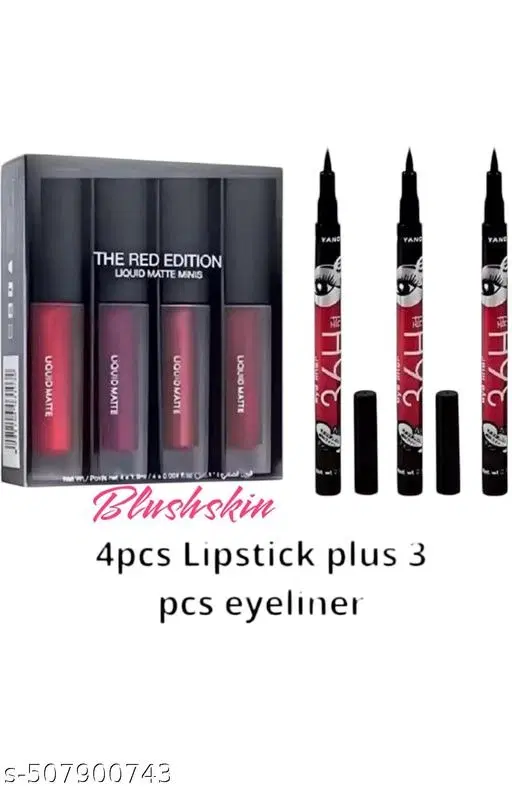 4 Pcs Liquid Lipstick with 3 Pcs Eyeliner, Multicolor, Set of 2