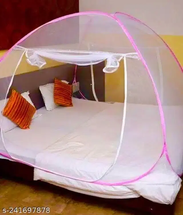Polyester Double Bed Mosquito Net, Pink, White, 7X7 feet
