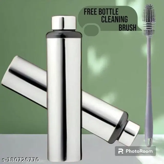 Stainless Steel Sports Water Bottles, Pack of 2, Silver, 1000 ml