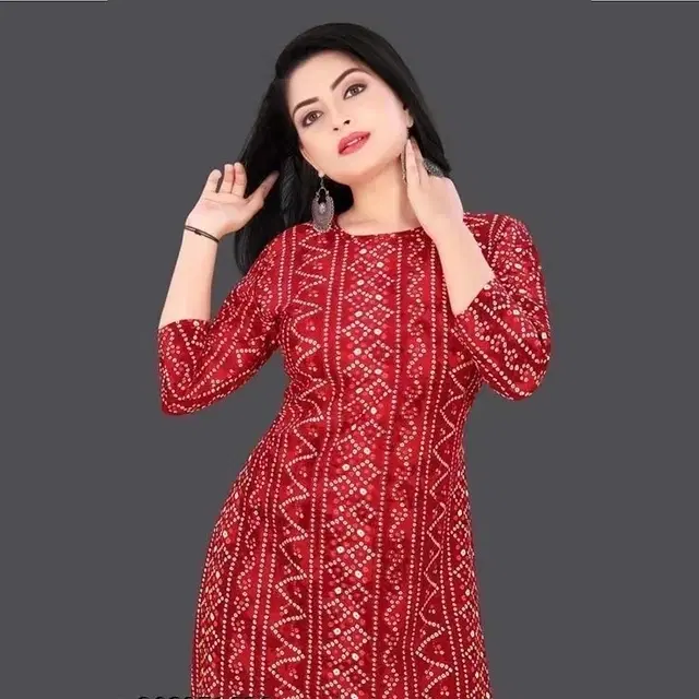 Bandhani Kurti for Women, Red (L)
