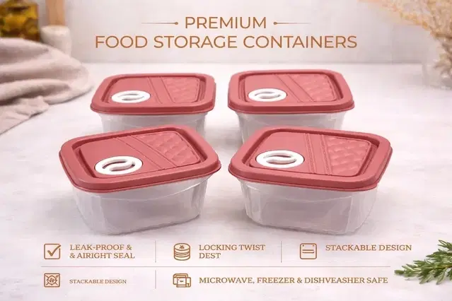 Food Storage Container Set of 4 Pink