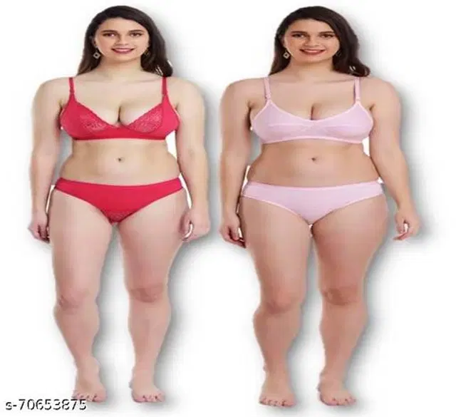 Cotton Blend Solid Lingerie Set for Women, Pack of 2 (Multicolor, 30A)
