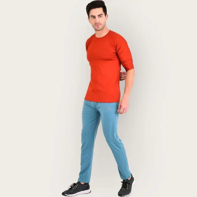 Lycra Nylon Logo Printed Track Pant for Men (Sky Blue, M)