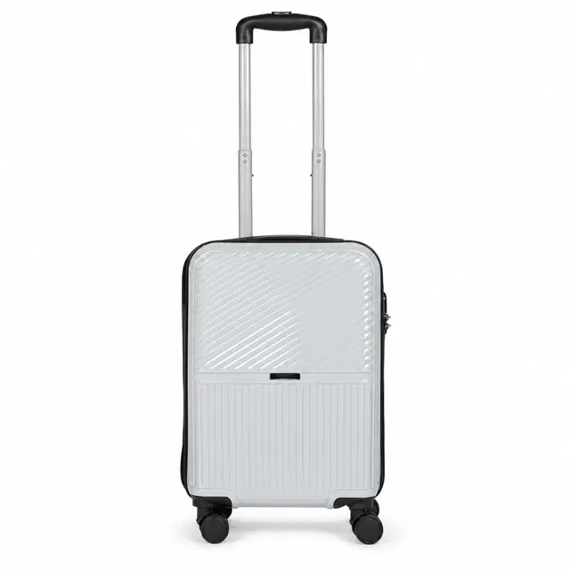 Teakwood Whitefield Small Hard Trolley Bag With 360° Spinner 8 Wheels, Silver
