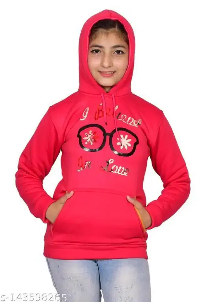 Woolen Hoodie for Girls (Pink, 8-9 Years)