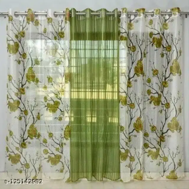 Curtains for Window, Green & White, 5x4 feet, Pack of 3