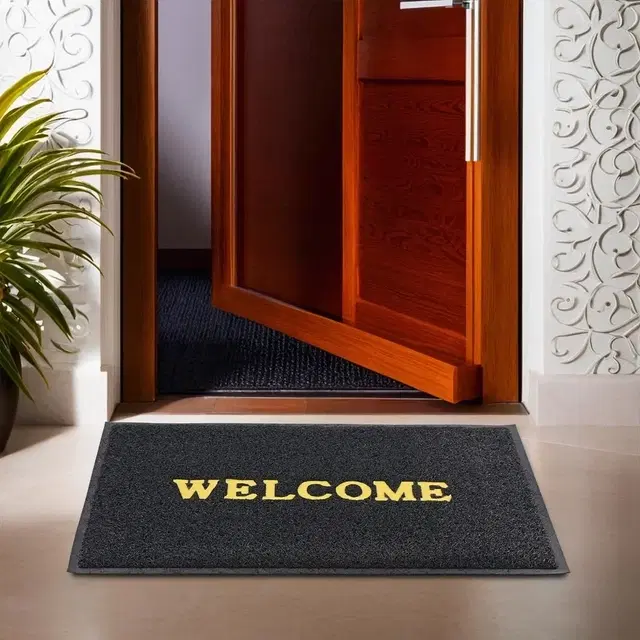 PVC Anti Skid Welcome Door Mat Black (38*58 cm)