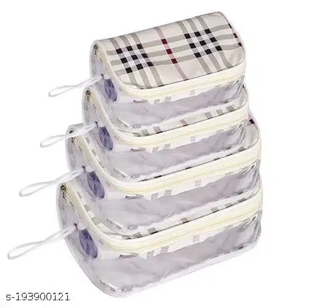 PVC Multipurpose Storage Pouch, White, Set of 4