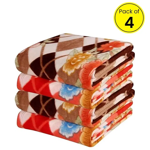 Home Sizzler Assorted Printed Single Fleece Blanket, Pack Of 4