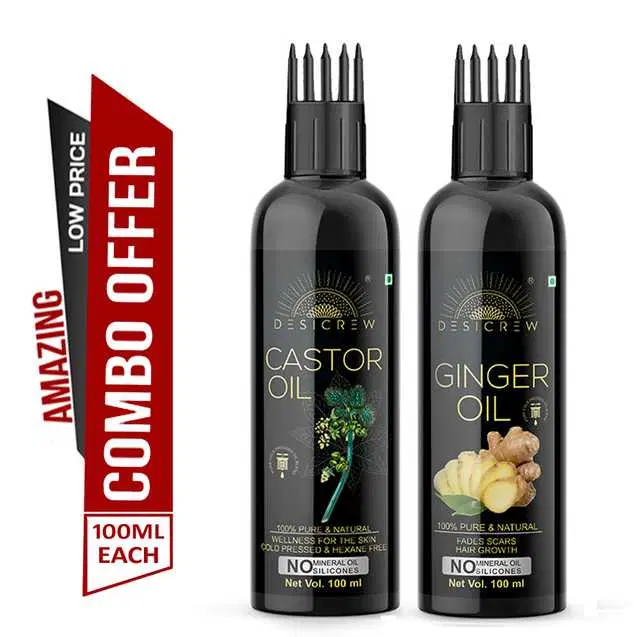 Desi Crew Cold Pressed Pure Castor Oil & Ginger Oil, Pack Of 2, 100 ml, KGE-135