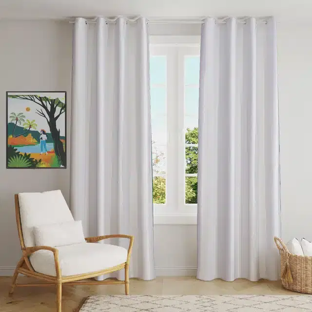 Polyester Solid Door & Window Curtains, Pack of 2, White, 5 feet