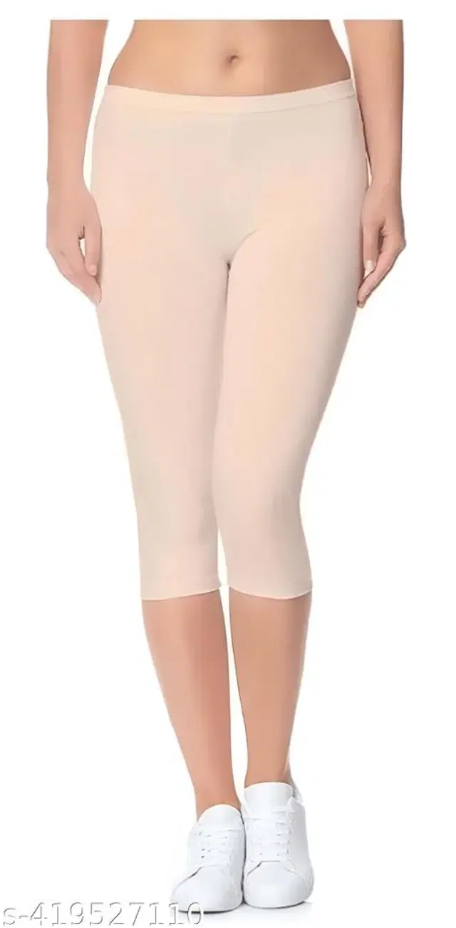 Cotton Lycra Capri for Women (Multicolor, M)