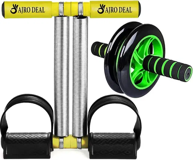 Ajro Deal Dual Spring Tummy Trimmer With Ab Roller Combo