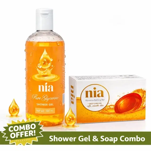 Nia Glycerine Bathing Soap 125g + Nia Pure Glycerine Shower Gel 300 ml