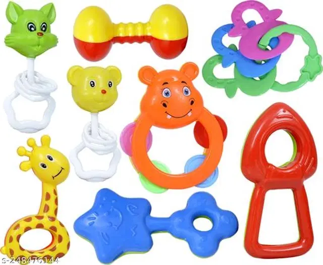 Plastic Rattle Toy for Baby, Multicolor, Pack of 8
