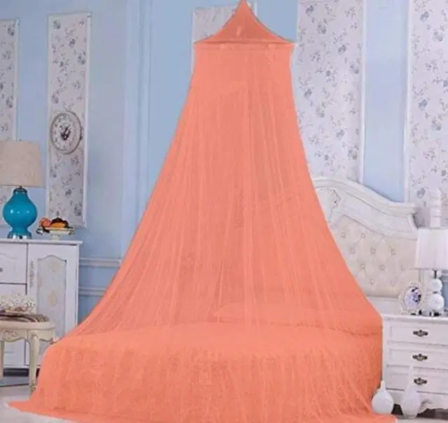 Polyester Round Mosquito Net, Orange, 7x7 Feet