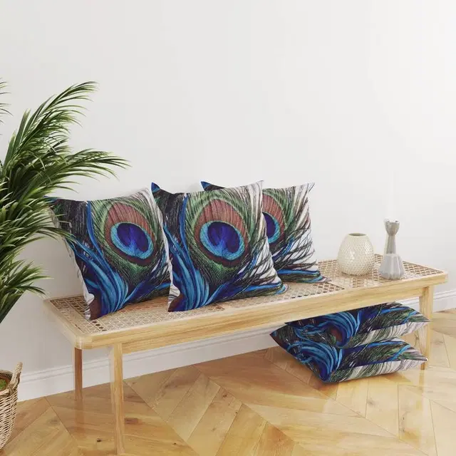 Crosmo Feather Printed Pack of 5 Cushion Cover 40x40 cm
