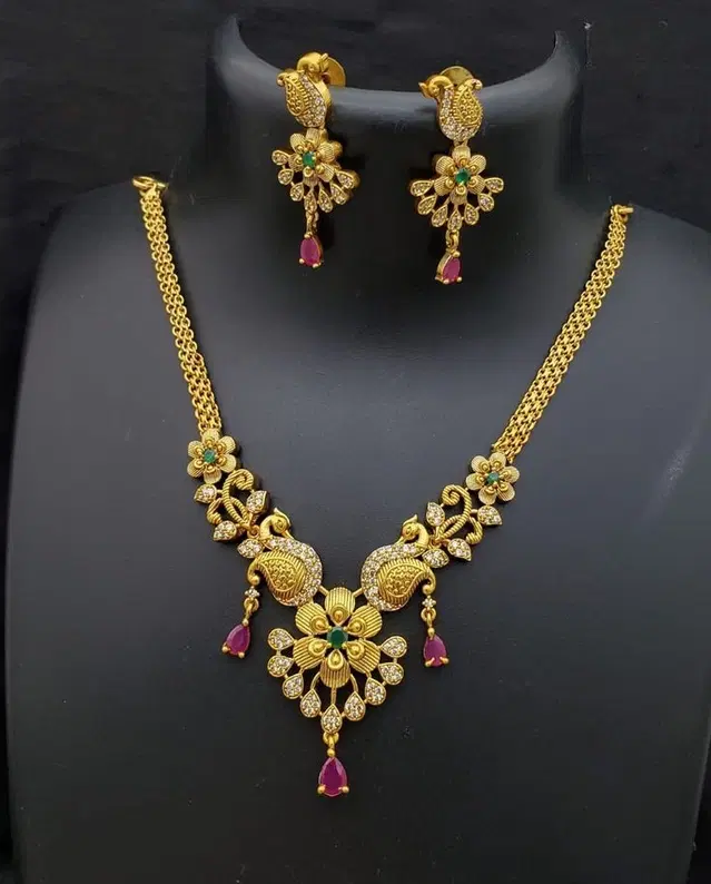 Zircon Gold-plated Necklace Set for Women (Multicolor, Free Size)