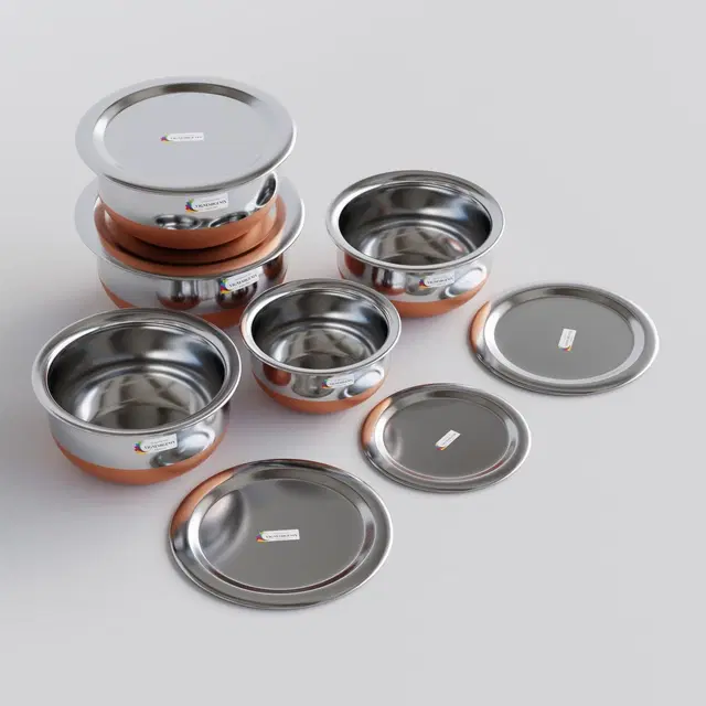 Stainless Steel Handi with Lids, Silver, Set of 5
