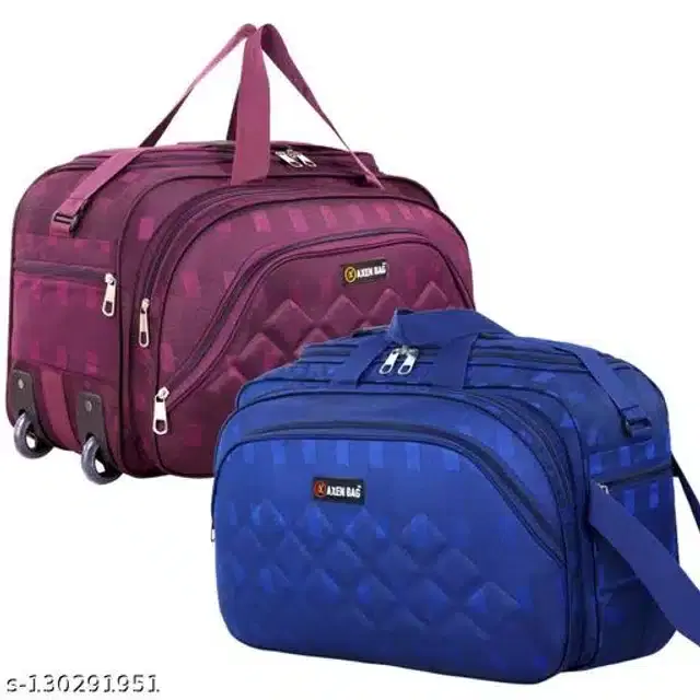 Polyester Trolley Duffel Bag for Men & Women, Purple & Blue, Pack of 2