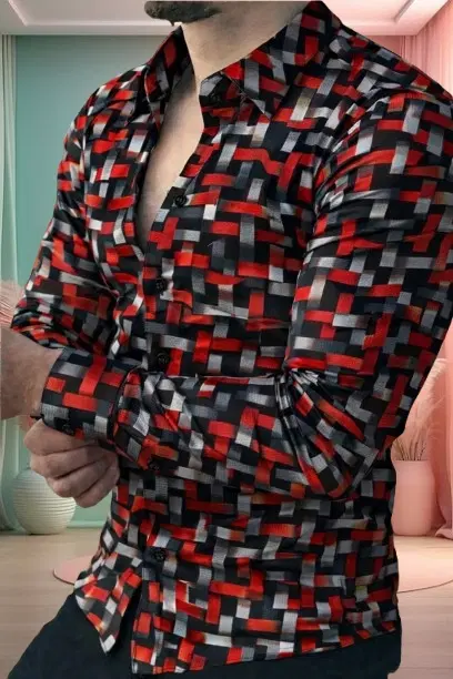 Printed Casual Shirts for Men (Red, S)