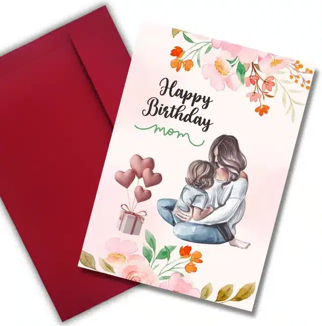 Birthday Greeting Card with Envelope for Moms, Multicolor, Set of 1