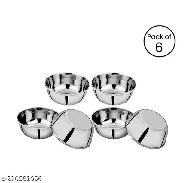 Stainless Steel Bowls, Silver, Pack of 6