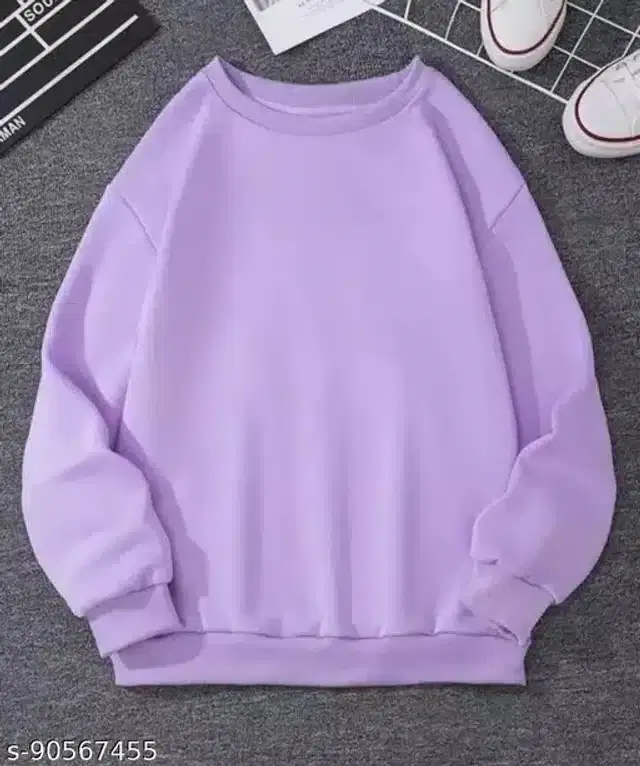 Full Sleeves Solid Sweatshirt for Women (Lavender, M)