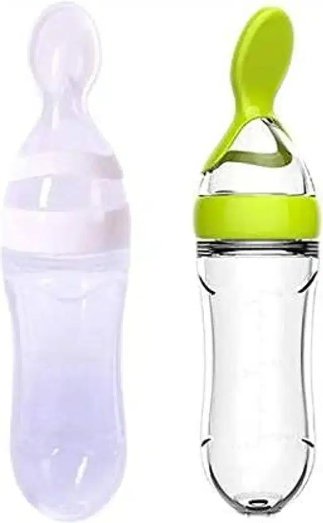 Silicone Baby Feeding Bottle, White & Green, Pack of 2