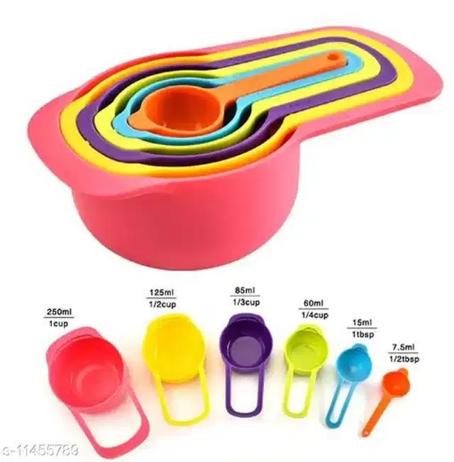 Plastic Measuring Cups & Spoons, Multicolor, Set of 6