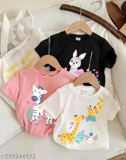Hosiery Cotton Printed T-Shirt for Kids, Multicolor, Pack of 3 (0-2 Months)