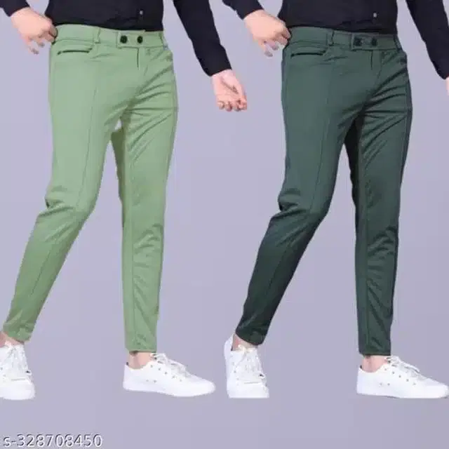 Lycra Track Pants for Men, Pack of 2 (Green, 28)