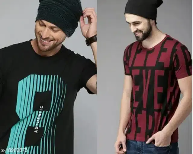 Half Sleeves T-Shirt for Men, Pack of 2 (Black & Maroon, XL)