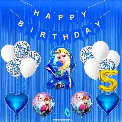 Disney Frozen Theme 5th Birthday Decoration Kit for Kids (Navy Blue)Pcs Of 20 ,(Set Of 1)
