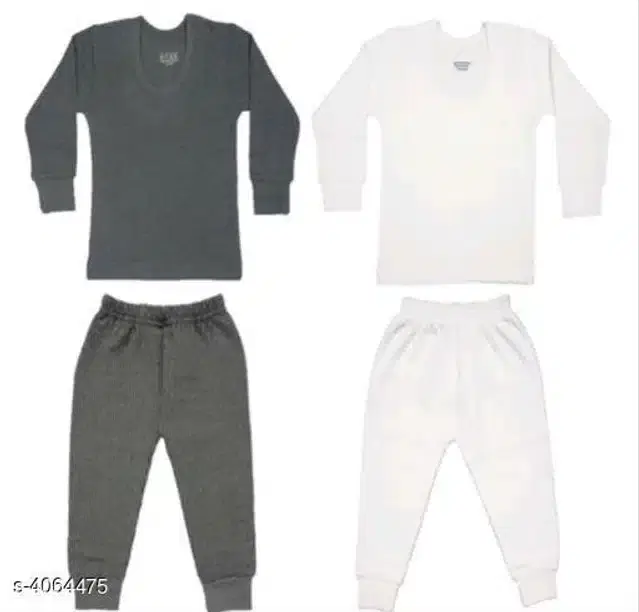 Cotton Blend Thermals Set for Kids, Set of 2 (Dark Grey & White, 18-24 Months)