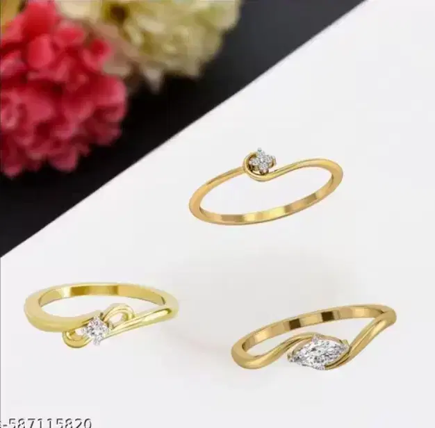 Gold Plated Stainless Steel Rings for Women, Pack of 3