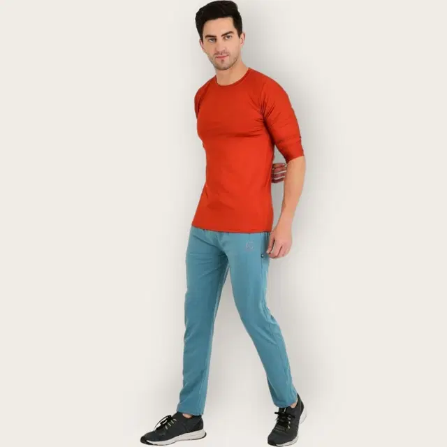 Lycra Nylon Logo Printed Track Pant for Men (Sky Blue, L)