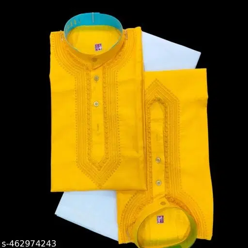 Cotton Solid Kurta Set for Men, Yellow & White, Pack of 2 (M)