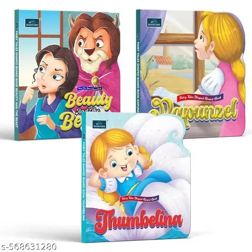 BOOKFORD Fairy Tale Shaped Board Book | Beauty and the Beast, Rapunzel, and Thumbelina | for kids | fairy tales for kids | board book | story book | (Set of 3)